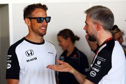 Jenson Button, McLaren with Steve Cooper, McLaren Press Officer