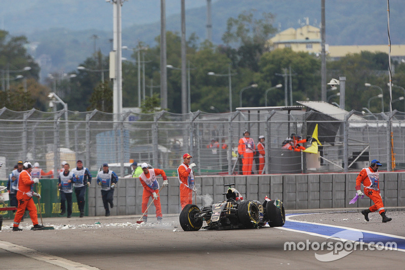 Lotus de Romain Grosjean após acidente