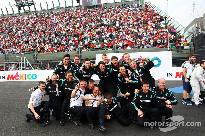 Mercedes AMG F1 celebrate at the podium