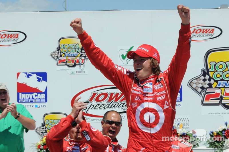 Victory lane: Dan Wheldon celebrates