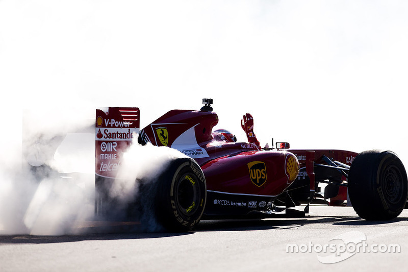 Kimi Raikkonen, Ferrari  performs a donut