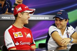 (L to R): Sebastian Vettel, Ferrari with Felipe Massa, Williams in the FIA Press Conference