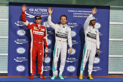Third place Kimi Raikkonen, Ferrari, polesitter Nico Rosberg, Mercedes AMG F1 Team, second place Lewis Hamilton, Mercedes AMG F1 Team