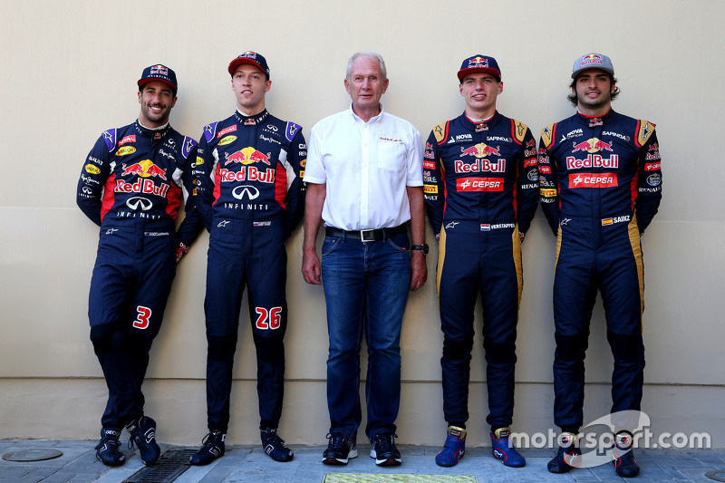 Daniel Ricciardo and Daniil Kyvat, Red Bull Racing and Dr. Helmut Marko and Max Verstappen and Carlo