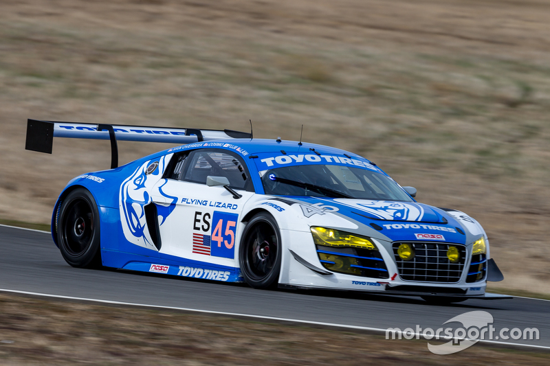 #45 Flying Lizard Motorsports, Audi R8 LMS: Darren Law, Tomonobu Fujii, Johannes van Overbeek, Guy Cosmo
