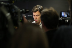 Toto Wolff, Mercedes AMG F1 Shareholder and Executive Director with the media