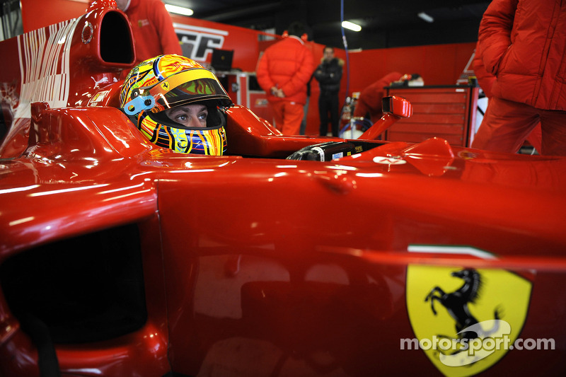 Valentino Rossi tests the Ferrari F2008