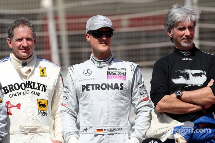 Jody Scheckter, campeón mundial de F1 1979, Michael Schumacher, Mercedes GP, Damon Hill, campeón mundial de F1 de 1996