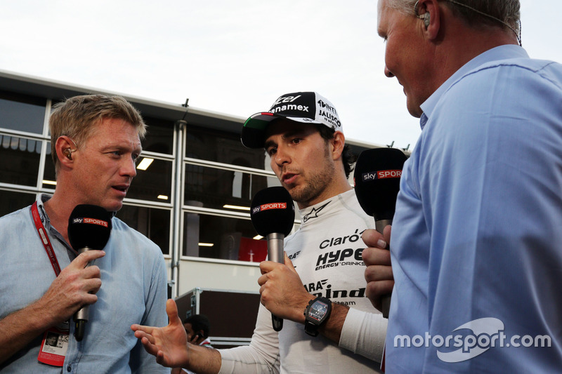 Simon Lazenby, Sky Sports F1 presentador de TV con Sergio Pérez, Sahara Force India F1 y Johnny Herbert, Sky Sports F1 Presentador